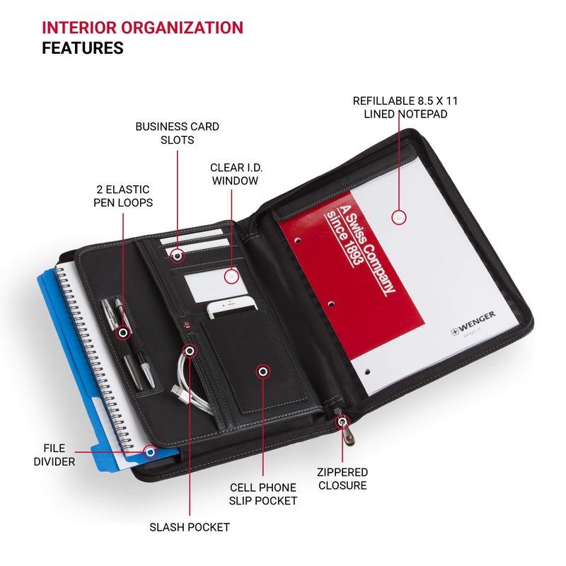Wenger Concept Zippered Padfolio Envelope Card Holder, Black - Image 2